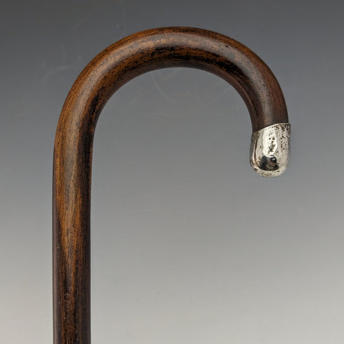 1919年 英国アンティーク 紳士用軽量ステッキ 純銀装飾 ブラウンシャフト 90cm